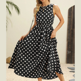 Polka Dot Round Neck Sleeveless Midi Dress