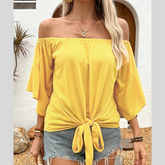 Tied Solid Off-Shoulder Blouse