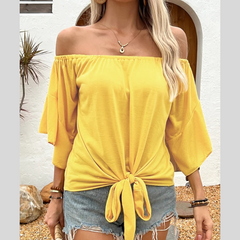 Tied Solid Off-Shoulder Blouse