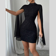 Glitter Cape Sleeve Mini Dress