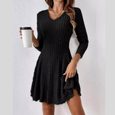 Ribbed Knit Long Sleeve A-Line Dress