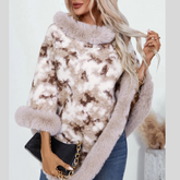 Furry Contrast Three-Quarter Poncho