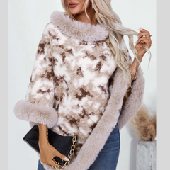 Furry Contrast Three-Quarter Poncho