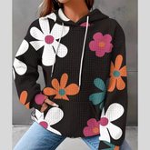 Floral Print Textured Drawstring Hoodie