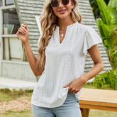 Eyelet Notched Short Sleeve T-Shirt