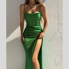 Ruched Split Spaghetti Strap Maxi Dress