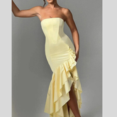 Strapless Ruffle High-Low Bodycon Dress