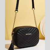 Quilted PU Leather Crossbody Bag with Tassel