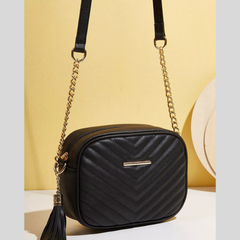 Quilted PU Leather Crossbody Bag with Tassel