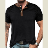 Men's Full Size Casual Henley Short Sleeve Top with Contrast Collar Plus Size