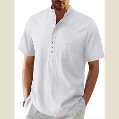 Men's Casual Collar Short Sleeve Linen Polo Shirt