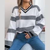 Contrast Striped V-Neck Sweater