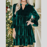 Velvet Tiered Notched Mini Dress