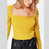 Ribbed Square Neck Long Sleeve Sweater