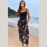 Square Neck Printed One-Piece Swimwear and Cover Up Swim Set