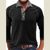 Men's Contrast Collar Long Sleeve Polo Shirt