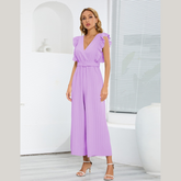 Ruffled Surplice Cap Sleeve Jumpsuit