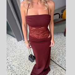 Lace Cutout Tie Shoulder Maxi Dress