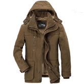 Thickened multi-pocket hooded men's cotton coat