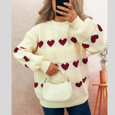 Heart Print Drop Shoulder Knit Sweater