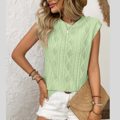 Embroidered Eyelet Cap Sleeve Top