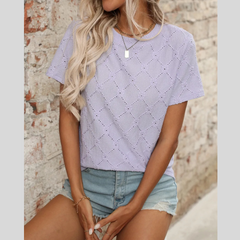 Round Neck Eyelet Lace Short Sleeve Top
