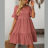 Mandy Ruffled Ruched Round Neck Half Sleeve Dress