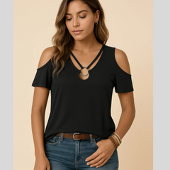 Cold Shoulder T-Shirt with Metal Ring Detail