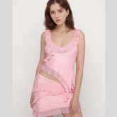 Ruffled Scoop Neck Tank and Skirt Set