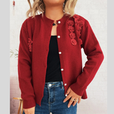 Floral Button-Front Long Sleeve Knit Cardigan