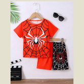 Children's Spider Round Neck Short Sleeve T-Shirt and Pants Set