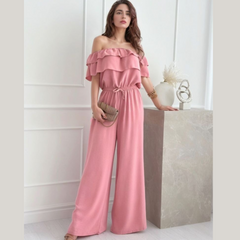 Ruffled Off Shoulder Wide Leg Jumpsuit