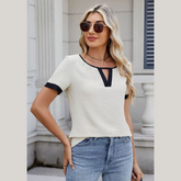 Cutout Round Neck Short Sleeve Blouse