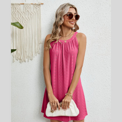Eyelet Round Neck Sleeveless Dress