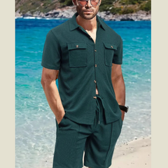 Men's Full Size Button Down Short Sleeve Top and Shorts Set Plus Size