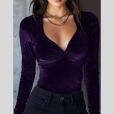 Velvet Ruched Long Sleeve T-Shirt