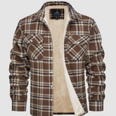 Fleece Lined Men's Jacket Long Sleeve Lapel Plaid