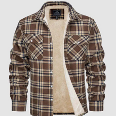 Fleece Lined Men's Jacket Long Sleeve Lapel Plaid