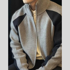 Men's Plus Size Color Block Ribbed Knit Zip-Up Cardigan