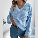 Cable Knit V-Neck Long Sleeve Sweater