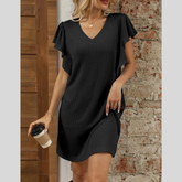 Soft Flow Ruffle Cap Sleeve V-Neck Dress