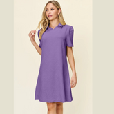 Double Take Full Size Texture Collared Neck Short Sleeve Dress