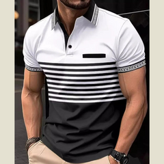 Men's Full Size Striped Collared Neck Short Sleeve Polo Plus Size
