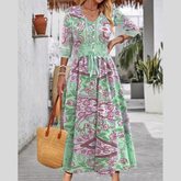 Smocked Printed Half Sleeve Dress