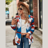 Geometric Zip Up Long Sleeve Hooded Jacket