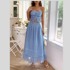 Frill Square Neck Cami and Skirt Set