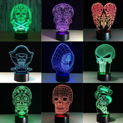 3D LED Color Night Light Changing Lamp Halloween Skull Light Acrylic 3D Hologram Illusion Desk Lamp For Kids Gift