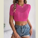 Stylish Openwork Cable Knit Crew Neck