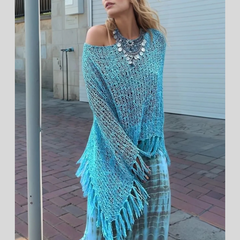 Tassel Boat Neck Knit Shawl