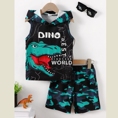 Children's Dinosaur Sleeveless Hooded Top and Pants Set